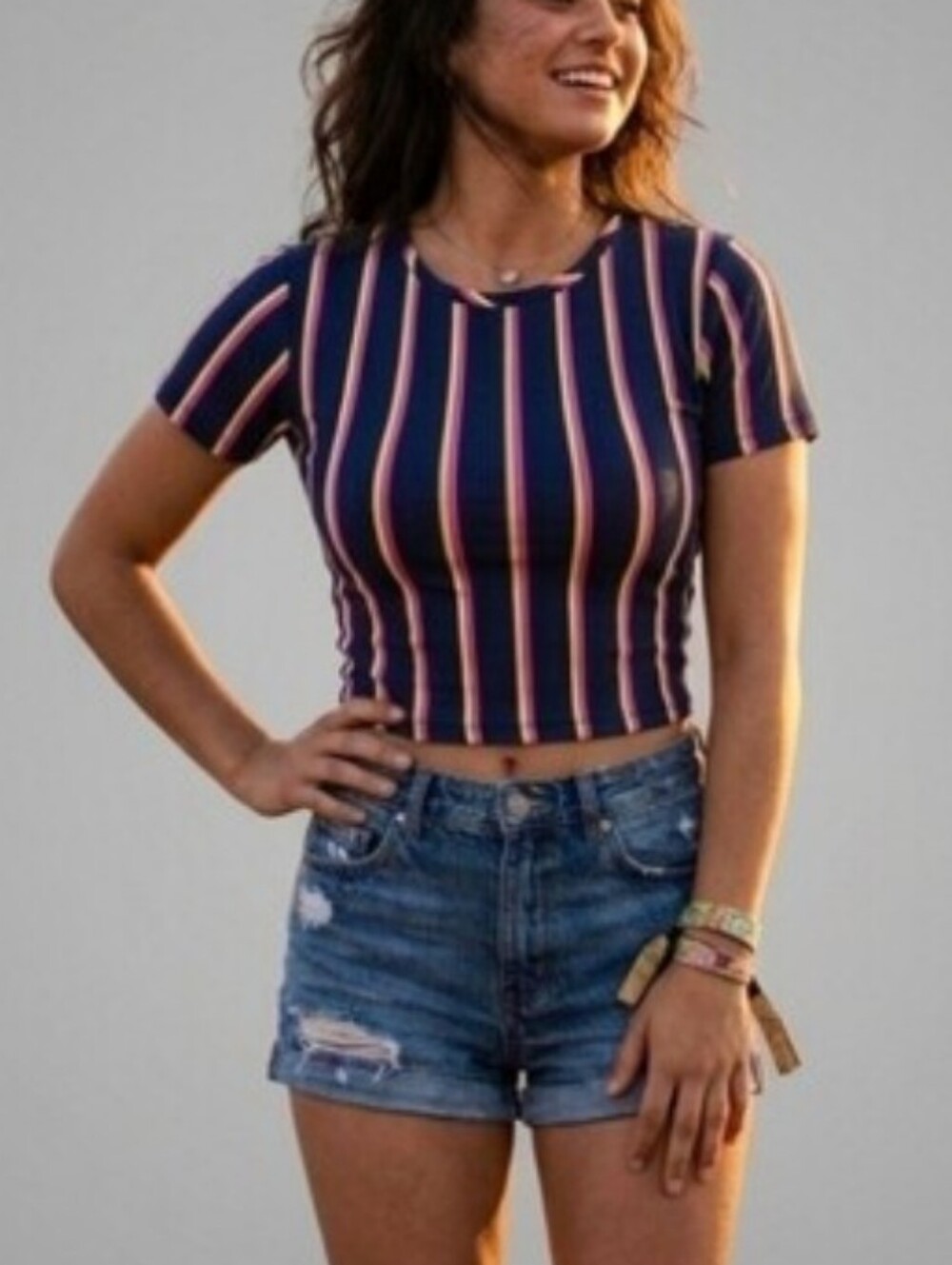 Streetwear Society Neon Striped Crop Top L/G Made in USA